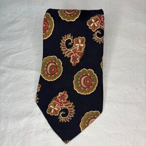 NORDSTROM Hand Sewn Italian Silk Mens Tie Navy Green Gold Floral Paisley